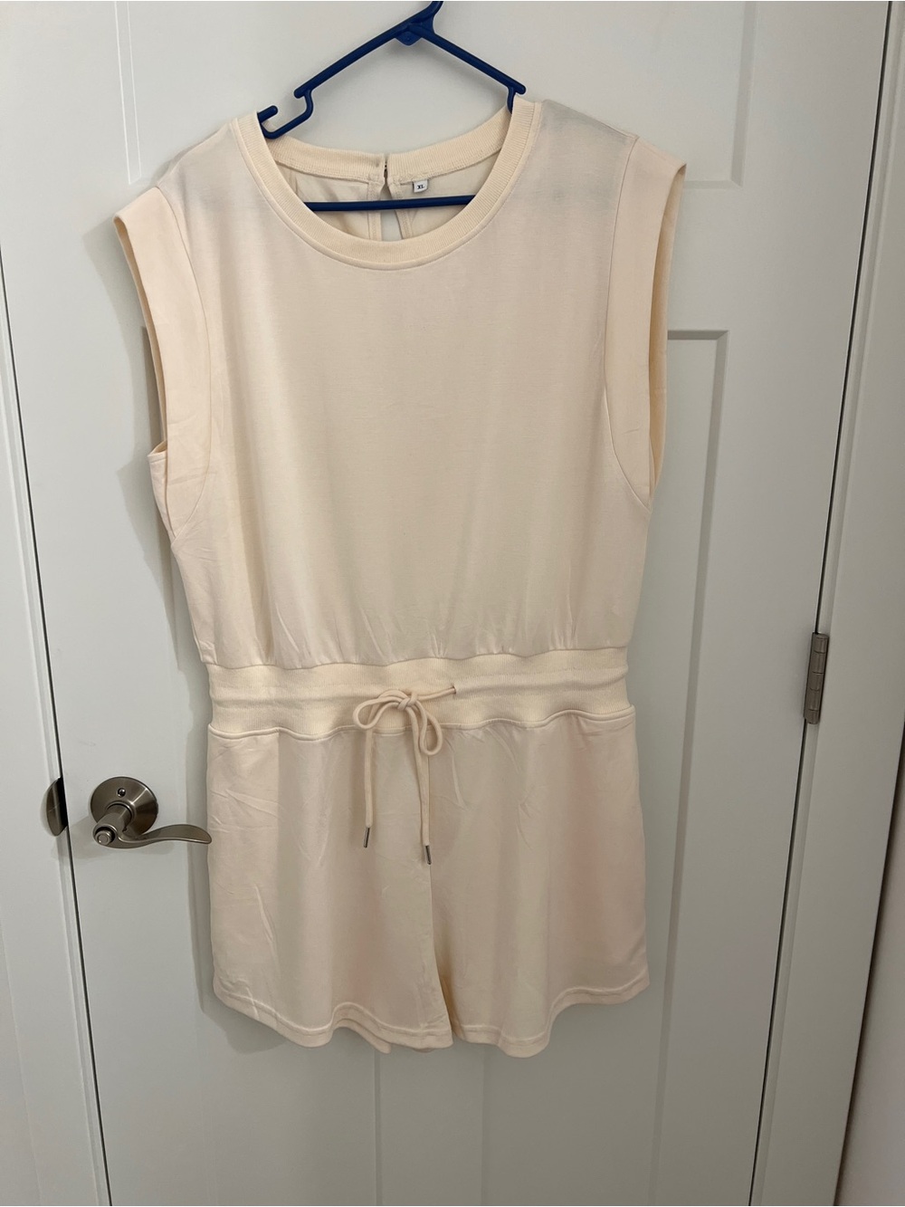 Cream Sleeveless Drawstring Romper